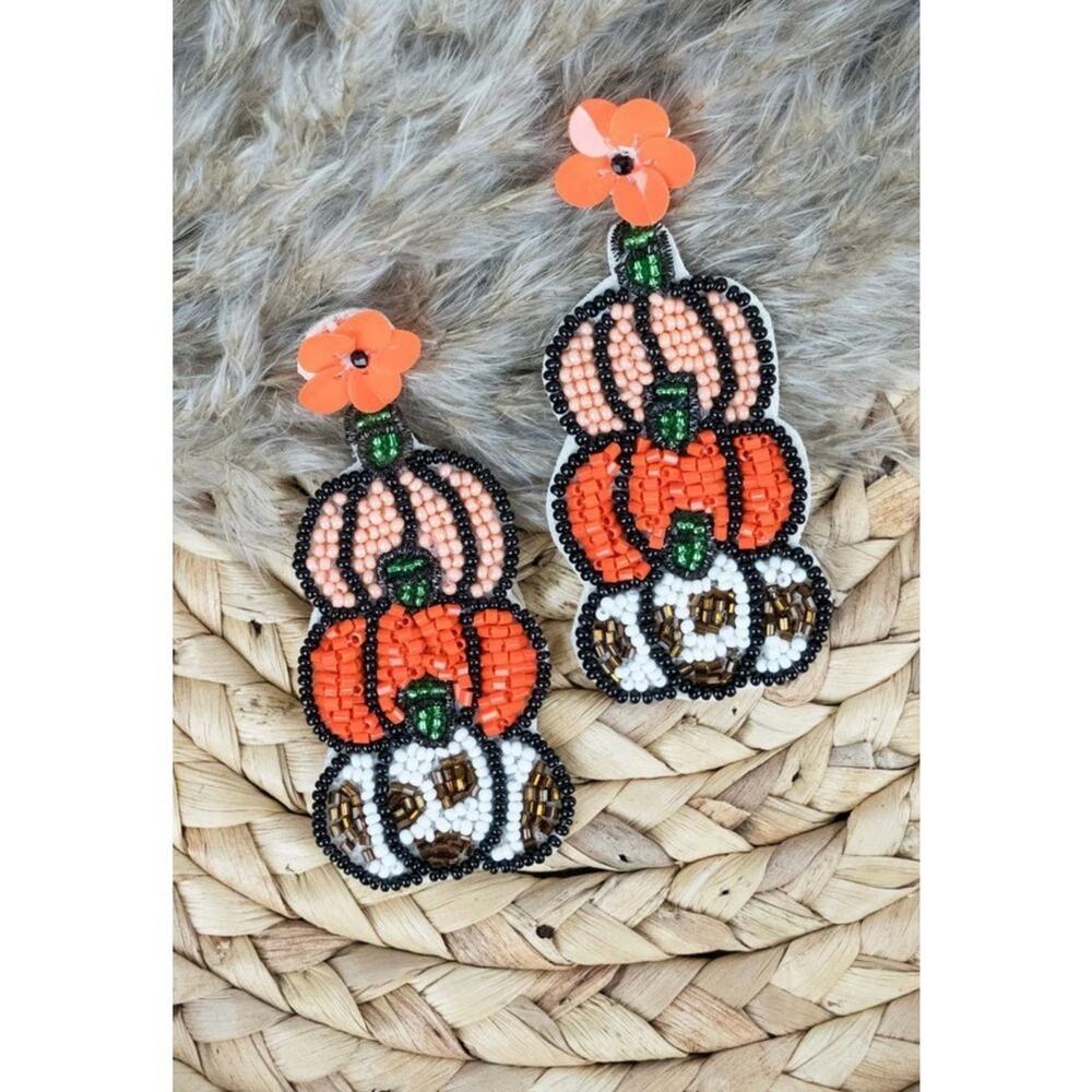 Three Tier Pumpkin Seed Bead Earrings